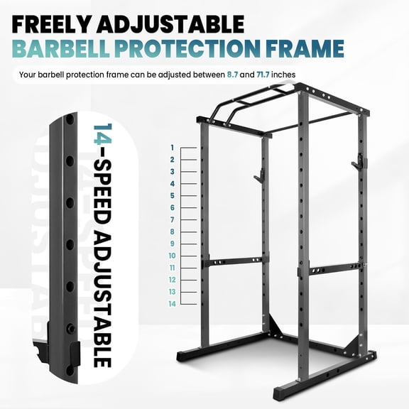Tanfengu,1200 LBS Commercial-Grade Power Cage with Adjustable J-Hooks & Safety Bars, Multi-Function Squat Rack, for Home Gym, Weight Training, Bodybuilding