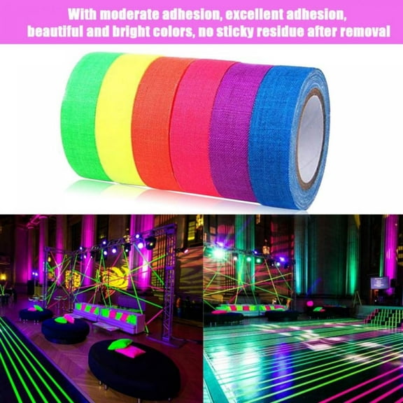 Tape UV Tape Blacklight Reactive, (6 Pack), (6 Colors), 0.6inch x 16 ft Per Roll, Fluorescent Cloth Tape, Glow in The Dark Tape Under UV Black Light