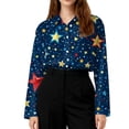 thumbnail image 4 of Domzest Womens Usa 250th Anniversary Shirt Patriotic V Neck Long Sleeve Butoon Down Tshirts 4th Of July American Flag Elements Shirt Yellow M, 4 of 5