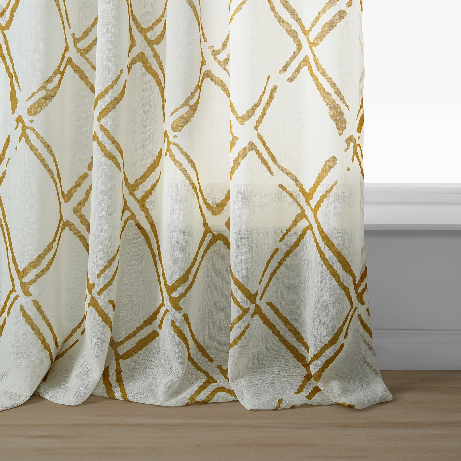 Normandy Gold Printed Faux Linen Sheer Curtain (1 Panel), Normandy Gold, 50W X 96L