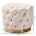 thumbnail image 5 of Baxton Studio Valeria Glam Light Beige Velvet Fabric Upholstered Gold-Finished Button Tufted Ottoman, 5 of 5