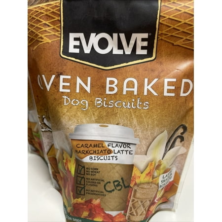 Evolve Oven Baked Dog Biscuits - Caramel Barkchiato Latte Flavored Biscuits - Latte Shaped 7 oz. Bag *LIMITED EDITION*