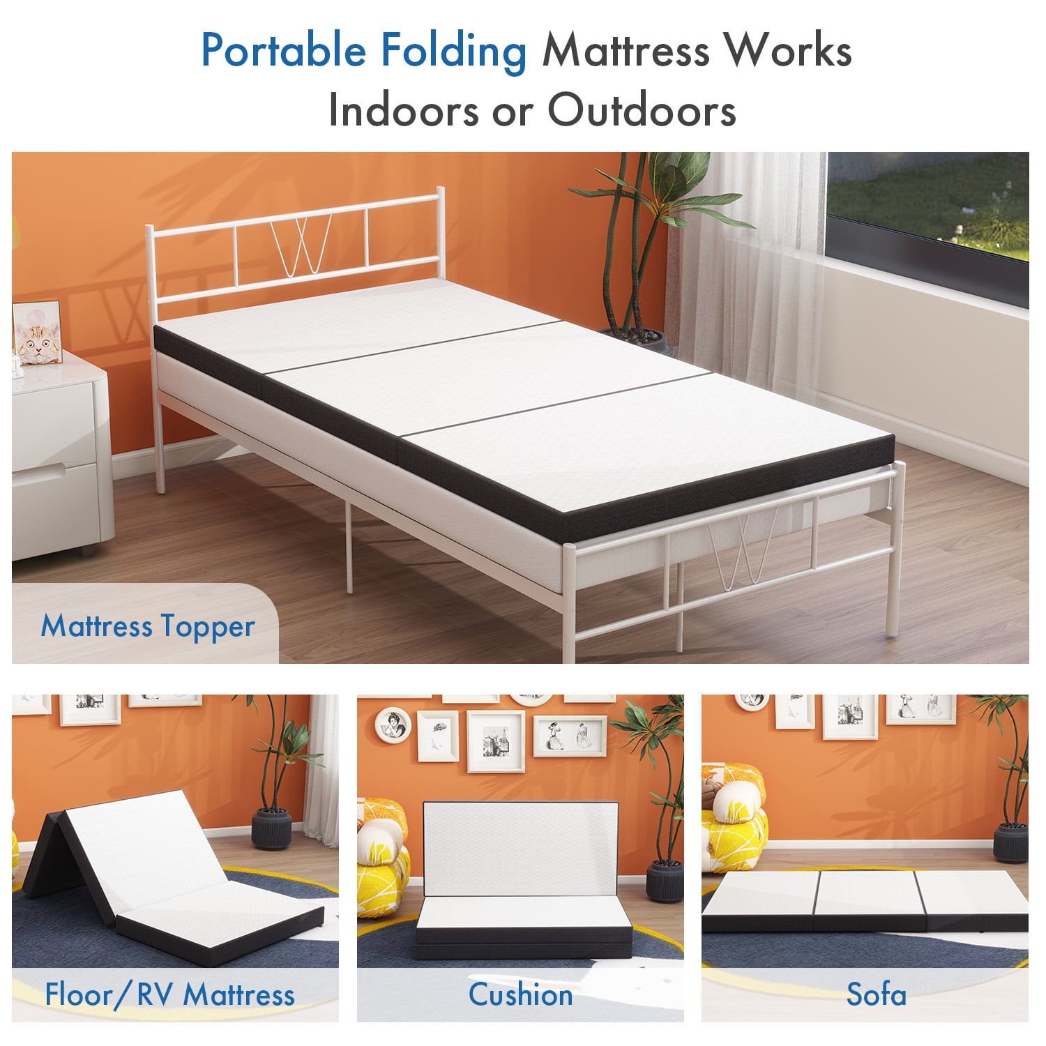 4''Tri-fold mattress Memory Foam Mattress, Twin Size Mattress