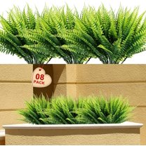 Morttic Artificial Plants, Fake Boston Fern Greenery Outdoor UV Resistant No Fade Faux Plastic Plants Decoration for Home Front Porch Garden Farmhouse (Green-8 Persian Ferns)