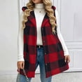 thumbnail image 6 of cocolona Womens Sleeveless Fleece Vest Casual Plaid Hooded Button Tunic Jackets Fall Winter Warm Coats, 6 of 9