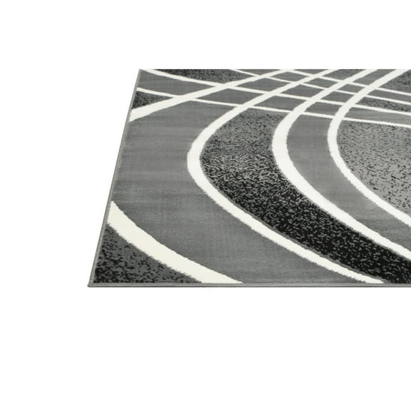 Allstar Modern Accent Rug with Curved Line design Charcoal Grey 8' x 10' 8' x 10'