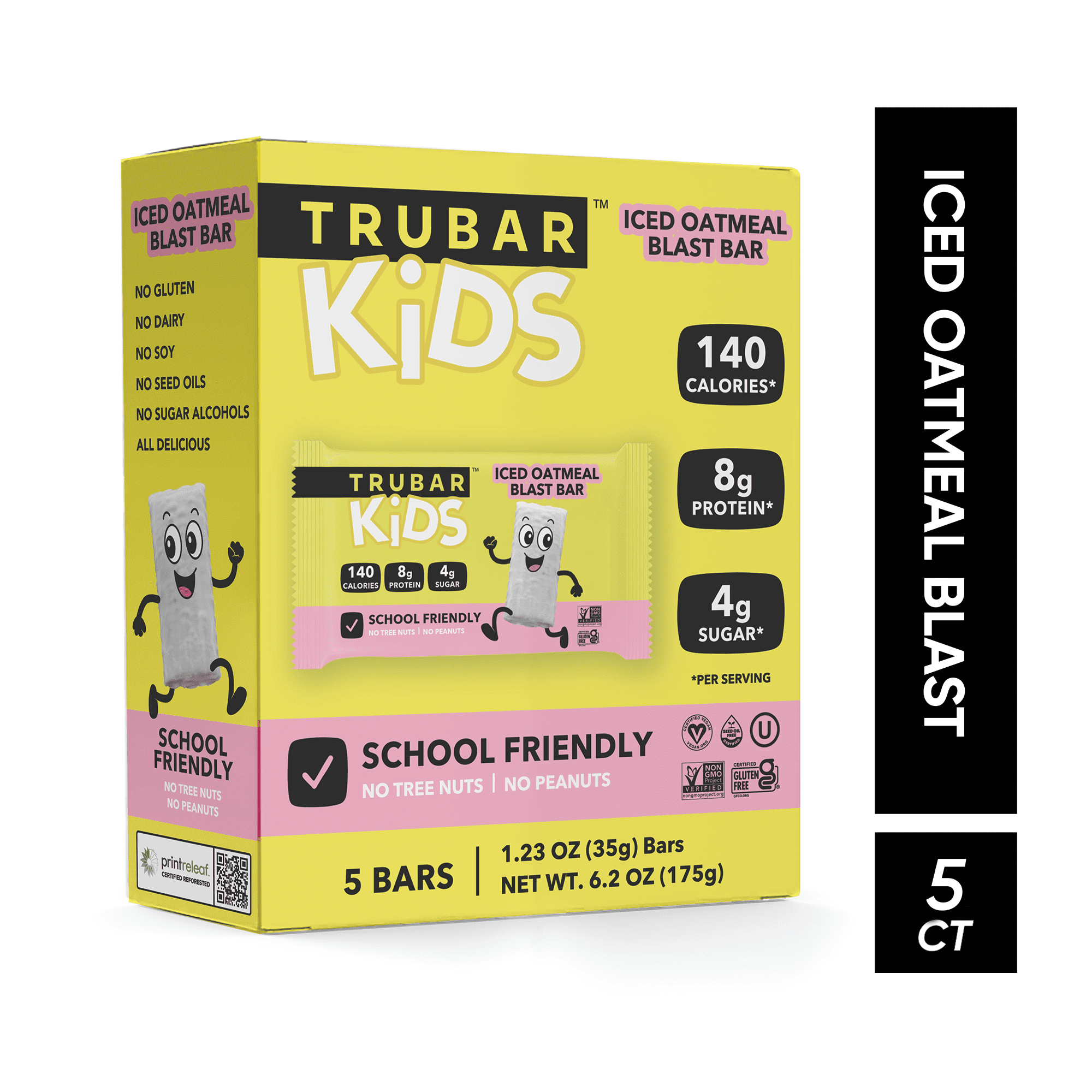 TRUBAR Kids Iced Oatmeal Blast Bar, Plant-Based Protein Bar, Vegan, Gluten-Free, 5 Count
