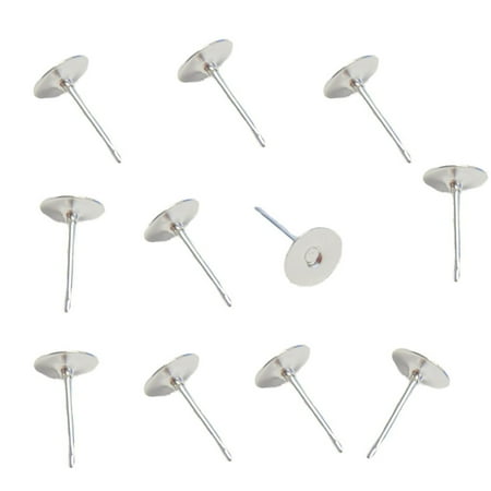 50 Sterling Silver Findings 100 Silver-plated Brass 6mm Flat Pad Surgical Steel Post Earring Finding Package of 50 Pair ()