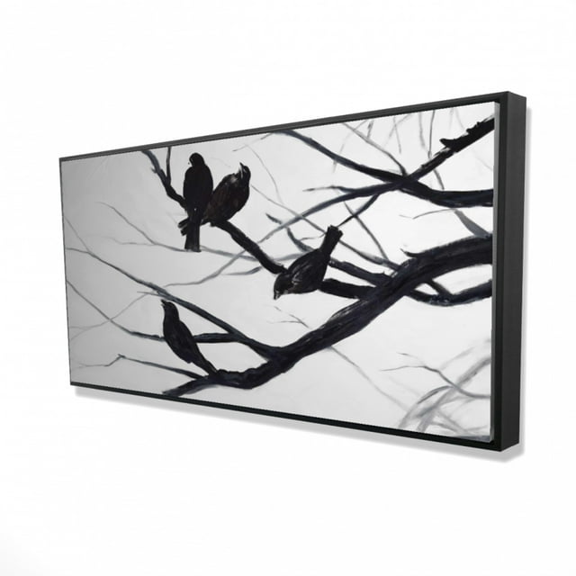Silhouette d'Oiseaux et de Branches - Impression Encadrée sur Toile par Begin Edition