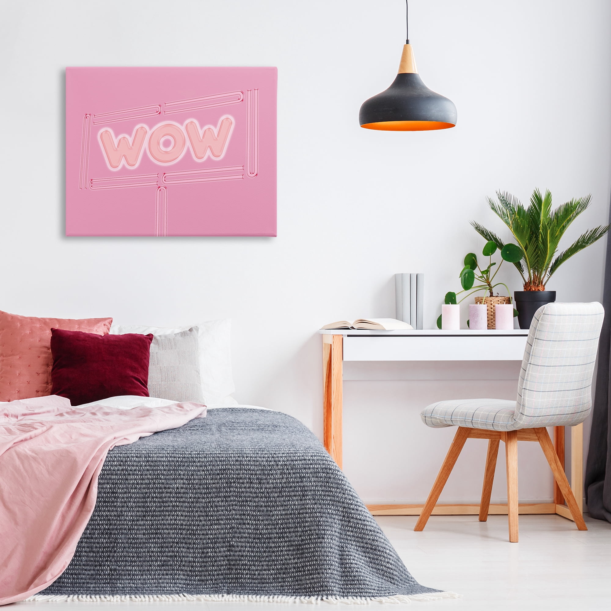 Stupell Industries Wow Neon Lights Style Text & Numbers Painting Wrapped Canvas Art Print Wall Art, 40 x 30