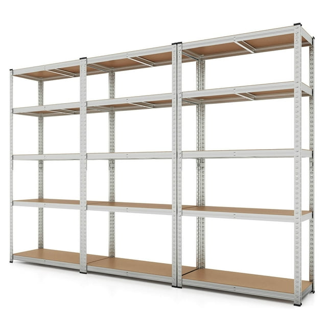 Costway 3 PCS 5 Tier Adjustable Garage Shelving Unit with 2000 lbs Max Load for Warehouse Silver