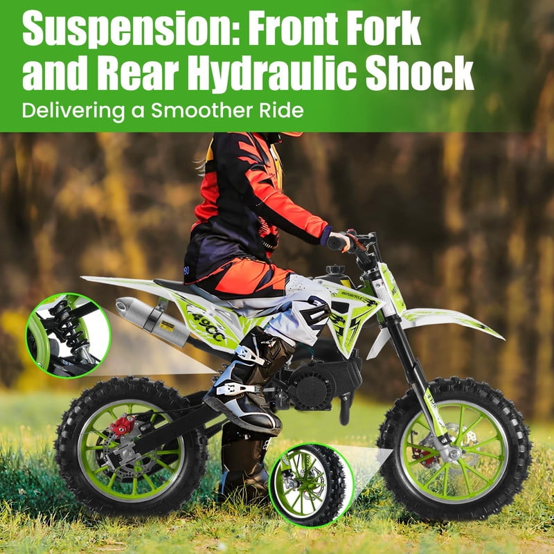 Dirt Bike for Kids & Adults 49cc 2-Stroke Kids Mini Bike Gas Power Off Road Trail Bikes with Front Rear Disc Brakes, Racing Max Speed 40KM/H from USA Fast Arrival Support 220IBS