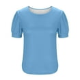 thumbnail image 5 of HomeDM Women's Crew Neck T Shirts Summer Short Sleeve Loose Fit Basic Tee Solid Color - Light Blue/M, 5 of 7