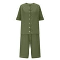 thumbnail image 3 of yievot Cotton Linen Pajama Sets for Women 2 Piece Short Sleeve Shirt with Shorts Set Soft Button Down Loungewear Pjs Sleepwear for Women, 3 of 7