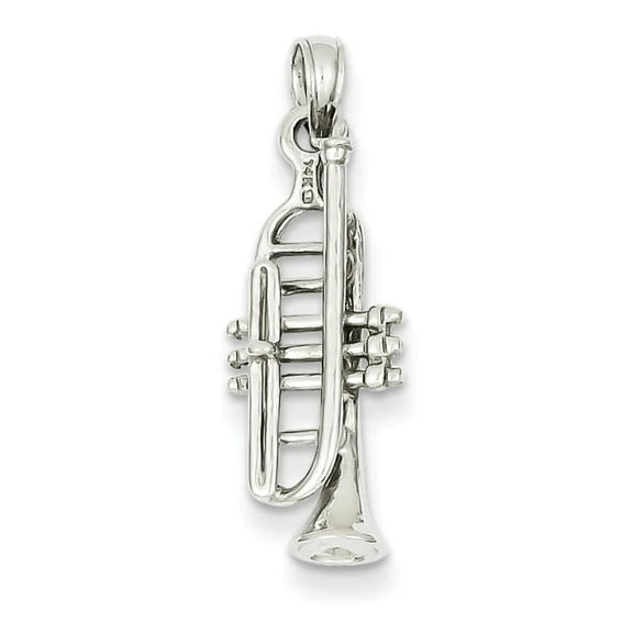 14K White Gold Solid Polished 3-D Trumpet Pendant