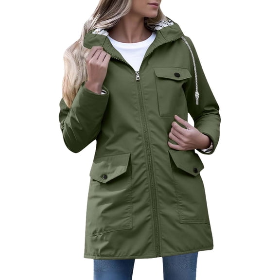 Vinsonshop Women's Rain Jacket Utility Jacket Women Soft Shell Jackets Womens Windbreaker Jacket Overcoat for Women Packable Rain Jacket Women Raincoat for Women Dark Green L