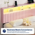 thumbnail image 3 of Greenstell Full Size Adjustable Storage Headboard Only - Modern Upholstered Head Board with LED Lights, Charging Station & Soft Padding, Pink, 3 of 8