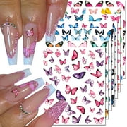 NEWSPIED 8 Sheets Butterfly Nail Art Stickers Decals Colorful Butterflies Nail Stickers for Nail Art, 3D Self-Adhesive Butterfly Nail Design Supplies Nail Sticker for Women DIY Nail Decoration