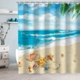 thumbnail image 2 of Beach Shower Curtains, Blue Shower Curtains with Hooks, Coastal Seashell Starfish Bathroom Decor, Blue Beige Ocean Sky Shower Curtain Sets Machine Washable, 72" W x 72" H, 2 of 6