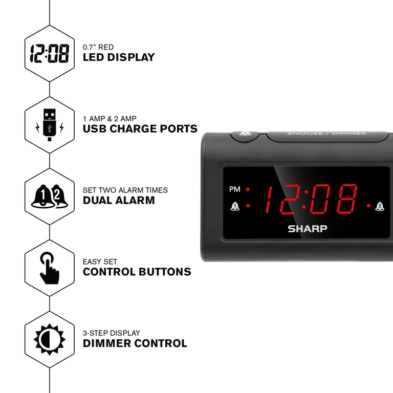 SHARP Dual Alarm Clock with USB Charging Ports photo 5