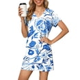 thumbnail image 6 of Summer Dresses for Women V Neck Short Sleeve Rolled Up Sundress Womens Casual Floral Printed Loose Fits Lightweight Comfy Wrap A-Line Midi Dress Knee Length Beach Vacation T Shirts Dresses, 6 of 8