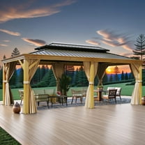 Wooflex 12' x 20' Aluminum Brown Wood Grain Frame Double Roof Outdoor Hardtop Gazebo