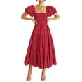 thumbnail image 1 of Vestido PRETTYGARDEN Midi con Mangas Abullonadas y Escote Cuadrado Rojo M, 1 of 8