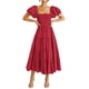 thumbnail image 1 of Vestido PRETTYGARDEN de escote cuadrado, mangas abullonadas, midi rojo, talla L, 1 of 8