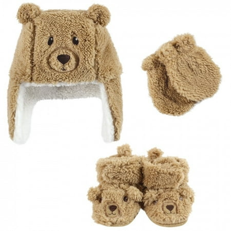 

Hudson Baby Unisex Baby Trapper Hat Mitten and Bootie Set Tan Bear 18-24 Months
