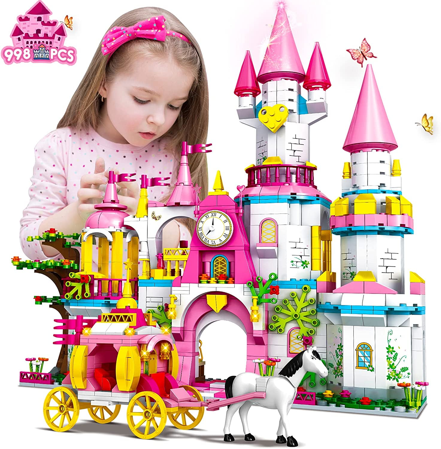 HOGOKIDS Girls STEM Building Toys ,998 PCS Pink Princess Castle & Carriage Creative Blocks Girls Age 6 7 8 9 10 11 12 Years Old - Walmart.com