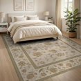 thumbnail image 3 of ODIKA 8'x10' Washable Area Rug Beige Olive Floral Elegance with Classic Border Intricate Blossom and Leaf Motifs on for King Size Bedroom Under Bed, Master Suite, Non-Shedding, Easy Care, 3 of 7