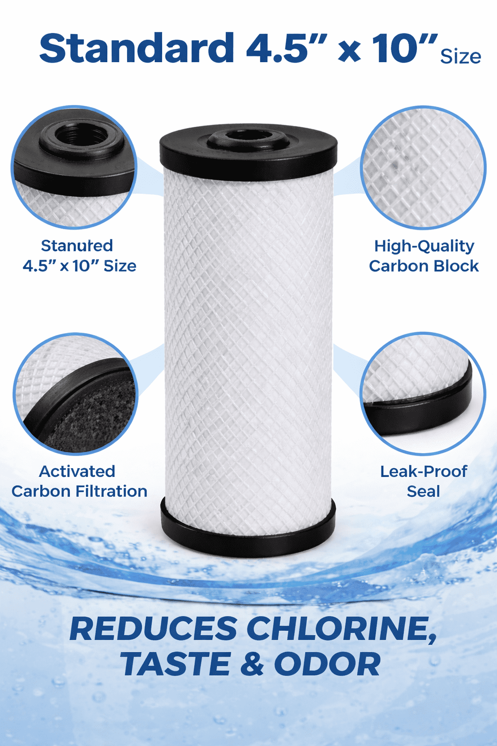 Sterling Water Treatment High Flow Carbon Block Filter Cartridge. 4.5inch x 10inch - CBJ1005