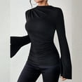 thumbnail image 4 of ManxiVoo Ribbed Boat Neck Bell Sleeve Top for Women Long Sleeve Ruched Detail Y2K Inspired Going Out Tops 2025 Trendy Casual Wear M Size Black, 4 of 8