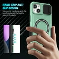 thumbnail image 4 of Allytech Magnetic Case for iPhone 13 with Lens Slide Cover, [Non-Slip] [Military Grade Protection] Slim Shockproof Ring Stand Case Support Wireless Charging, Lightgreen, 4 of 10
