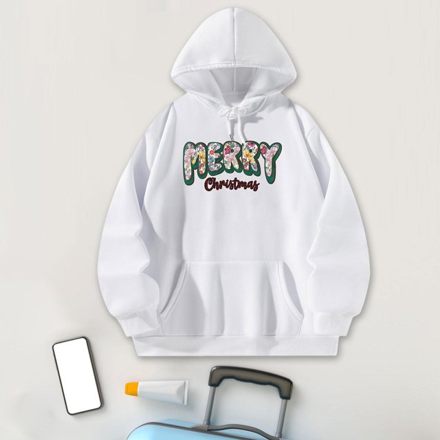 Sudaderas con capucha navideñas para mujer, suéter con capucha, estampado informal, camisa con hombros caídos, Tops de moda, ropa para mujer M