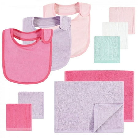 UPC: 0660168177084 | Hudson Baby Infant Girl Rayon from Bamboo Bib Burp Cloth and Washcloth 10Pk Pink Lilac One Size