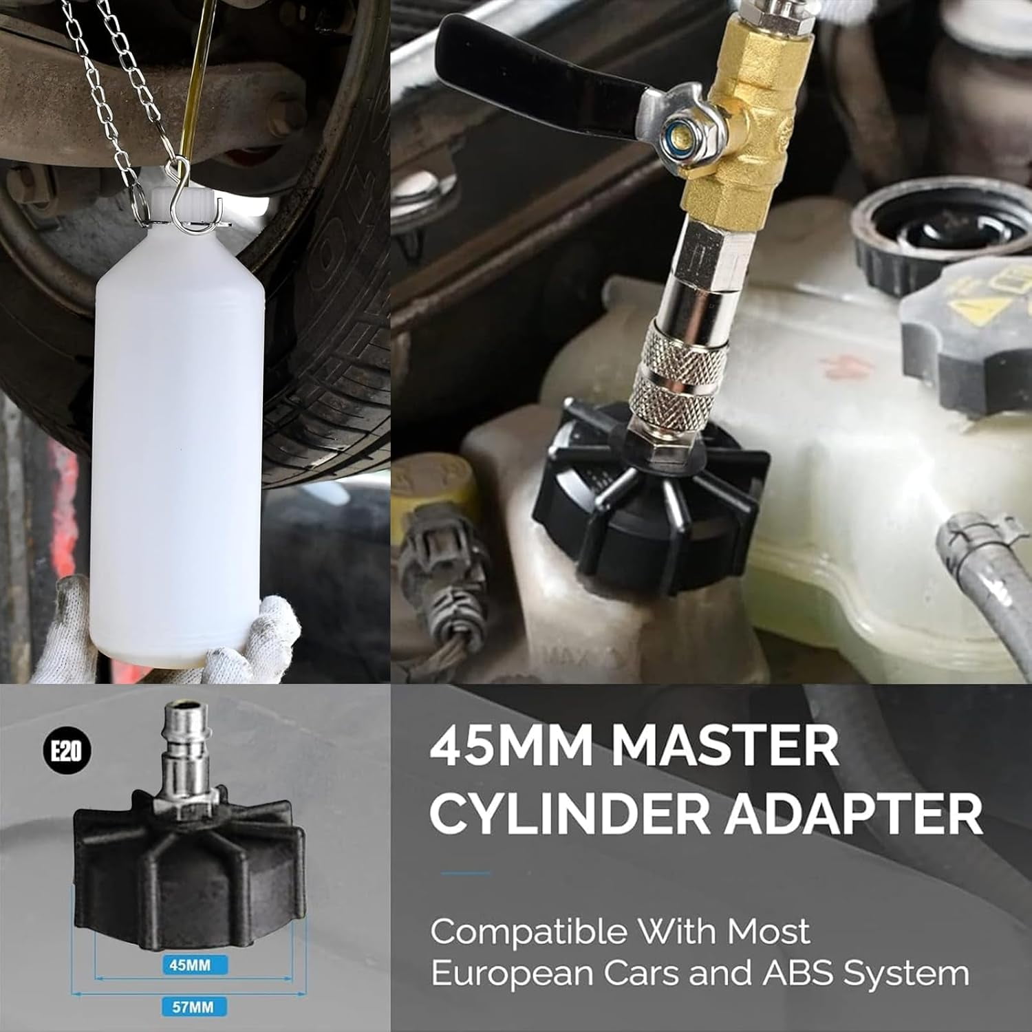 3L Manual Brake Bleeder Kit with Vacuum Pump – Compatible with Toyota & European Cars (Includes 1 Aluminum Adapter for Toyota + 2 Universal 45mm Caps + 150cm Hose + 1L Oil Bottle)
