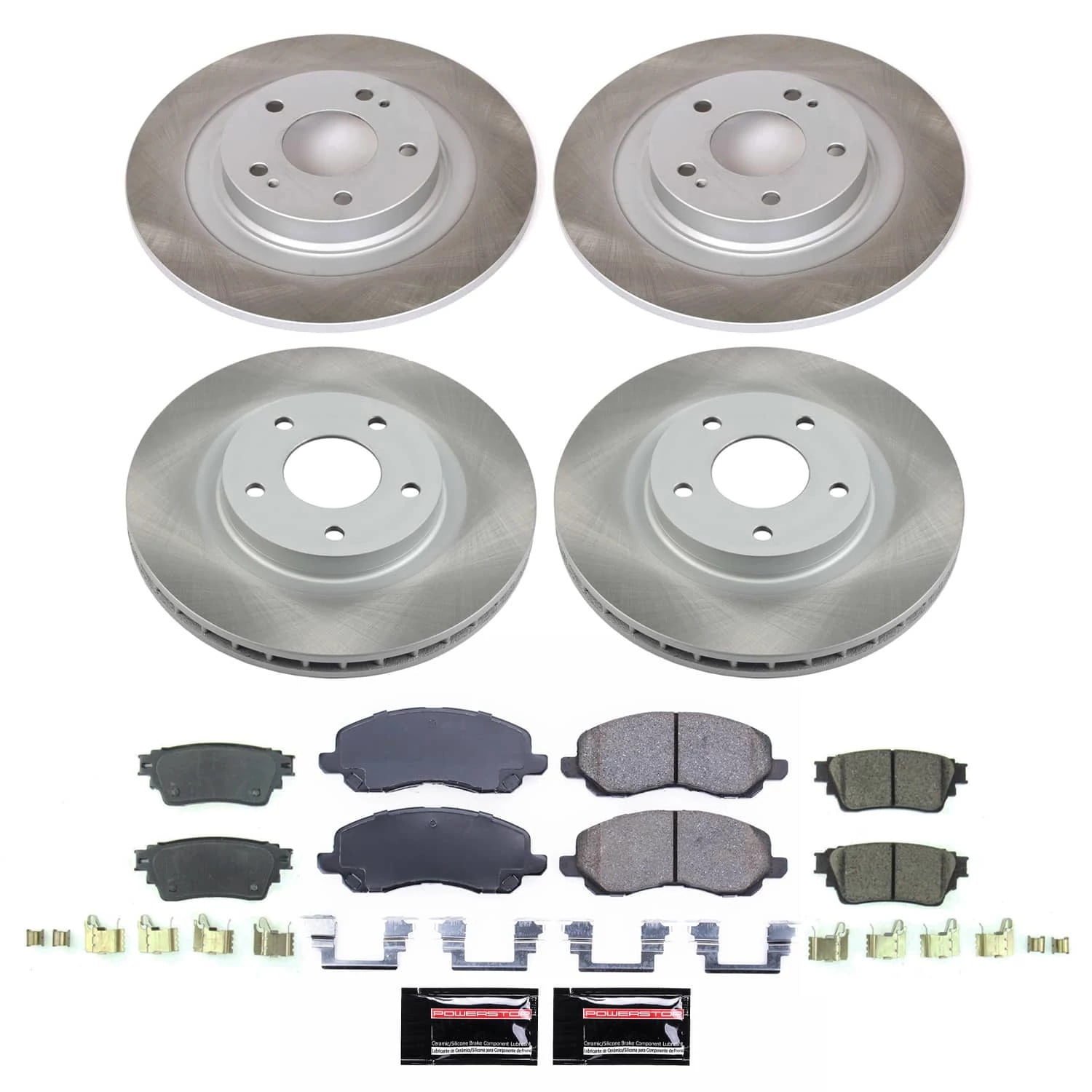 PowerStop Front and Rear Semi-Coated Rotor and Low-Dust Ceramic Brake Pad Kit SC8397