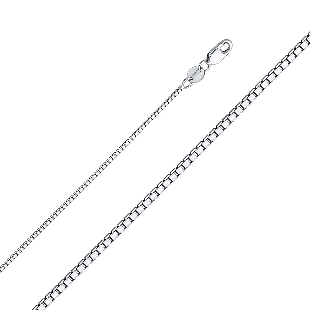 Wellingsale 14k White Gold Polished Solid 1mm Box Link Chain Necklace with Lobster Claw Clasp - 20"