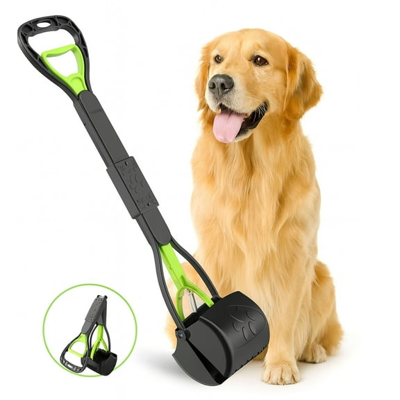Foldable Pooper Scooper for Dogs, 60cm Long Handle, Heavy Duty Pet Waste Pick Up Tool with Teeth Grip and Double Spring – Portable and Compact Poop Scoop for Grass, Gravel, Dirt