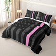 thumbnail image 3 of Manfei Usa Flag Bed Spread Queen,Geometric Stripe Queen Coverlet Set,Black Gray Pink,3 Pieces, 3 of 7