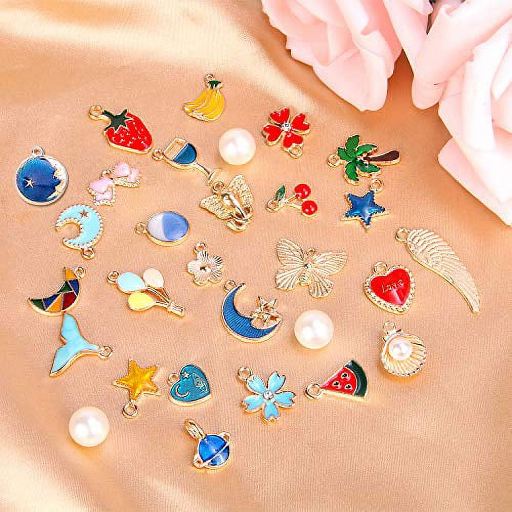 SANNIX 110Pcs Valentine's Day Charms Gold Enamel Jewelry Making Charm Pink  Pendants for Valentines Bracelet Necklace Earrings Making