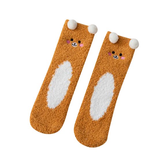 MZXELPRJD No Show Socks Womens Tube Socks Three-Dimensional Cartoon Cute Bear Coral Home Floor Socks Half Sleep Socks, Womens Socks Size 9-11 Yellow