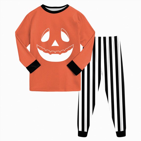CAUYDY Girls Boys Halloween Pajamas Pumpkin Print Pjs Kids Skeleton Sleepwear Clothes SetsCartoon Graphic Holiday Sleepwear