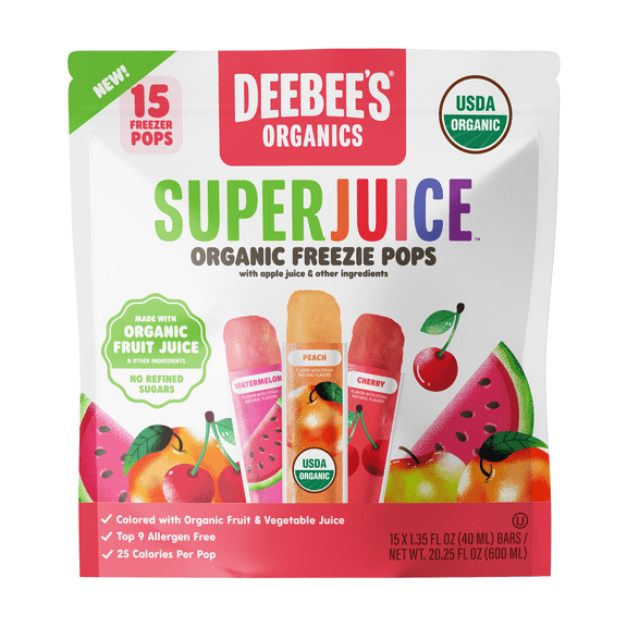 Deebee's Organics Super-Juice Freezie Pops, 15 Count, 1.35 fl oz