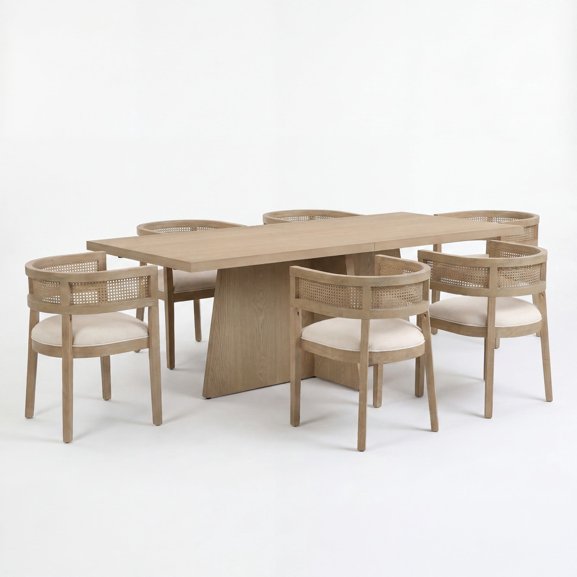 Christopher Knight Home 7-Piece Dining Set, Rectangle Table with Upholstered Wood Chairs, Light Ash