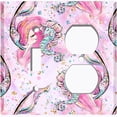 thumbnail image 2 of Metal Light Switch Wall Plate Outlet Cover (Mermaid Seahorse Glitter Print Pink - Single Toggle Single Duplex), 2 of 2