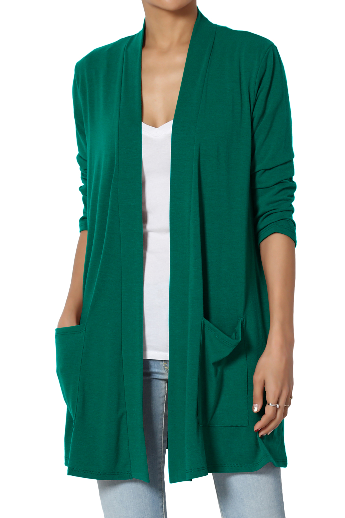Sleeve Jersey Knit Open Front Cardigan 