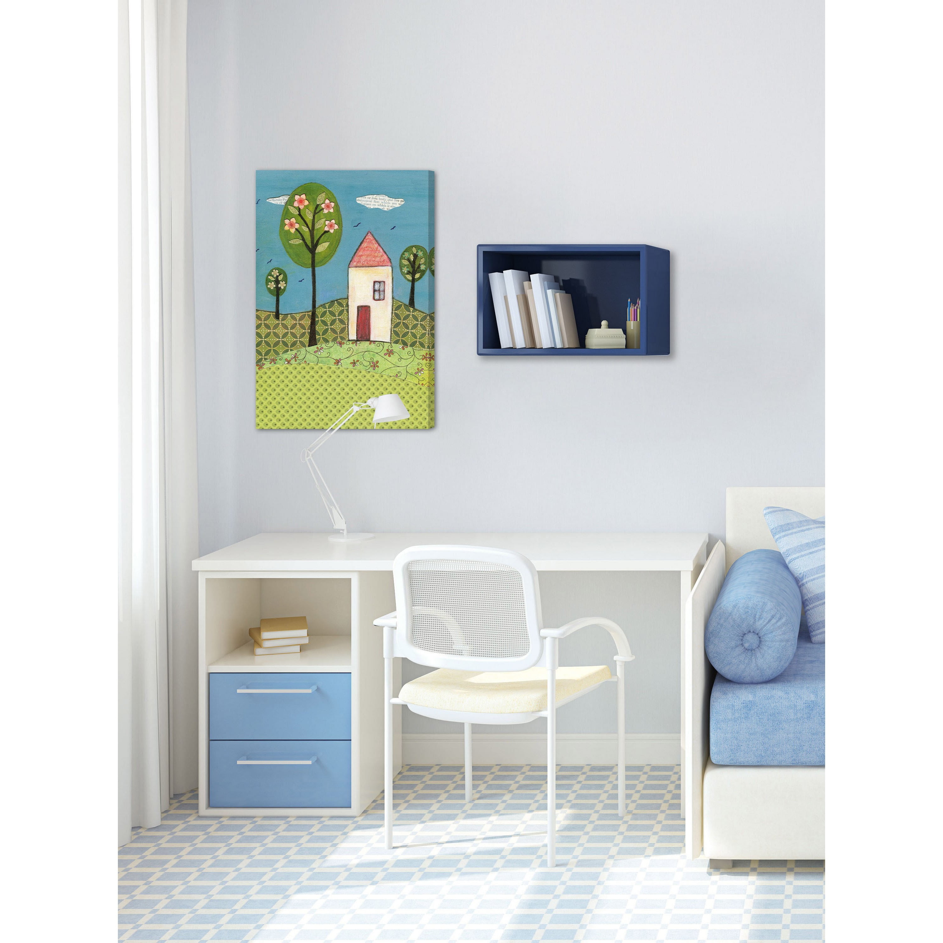 Marmont Hill "Little White House" by Sascalia Painting Print on Wrapped Canvas