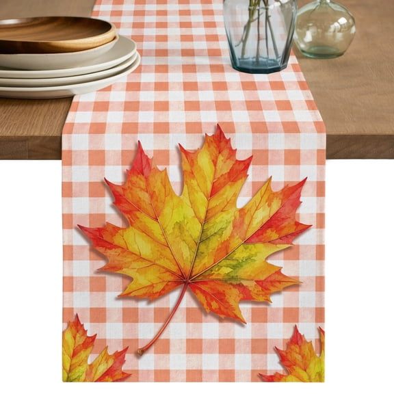 Table Runners 120 Inches Long Dress Scarves, Maple Leaves Fall Farmhouse Coffee/Dining/Kitchen Table Decor Table Runner for Living Room, Thanksgiving Checkered Farmhouse Art 13x120 Inch